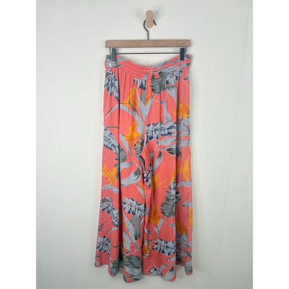 Patrons Of Peace Orange Tropical Leaf Print Wide Leg Pants Large Belted Waist - Picture 6 of 8